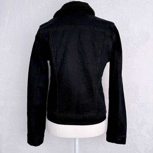 UNIVERSAL THREAD Sherpa Lined Trucker Jean Jacket XS Black Faux Fur Collar - Picture 8 of 14